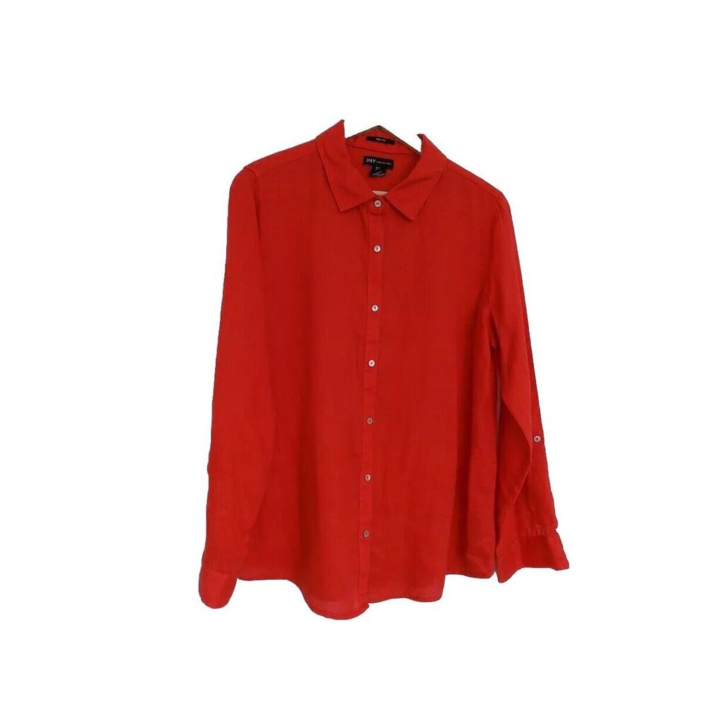 Jones New York linen blouse roll tab long sleeve size Large